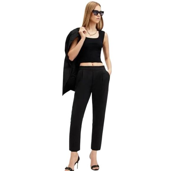 All Saints Pants - ALLSAINTS Aleida Trouser Pants Pull On Cropped Tapered Black Size 6